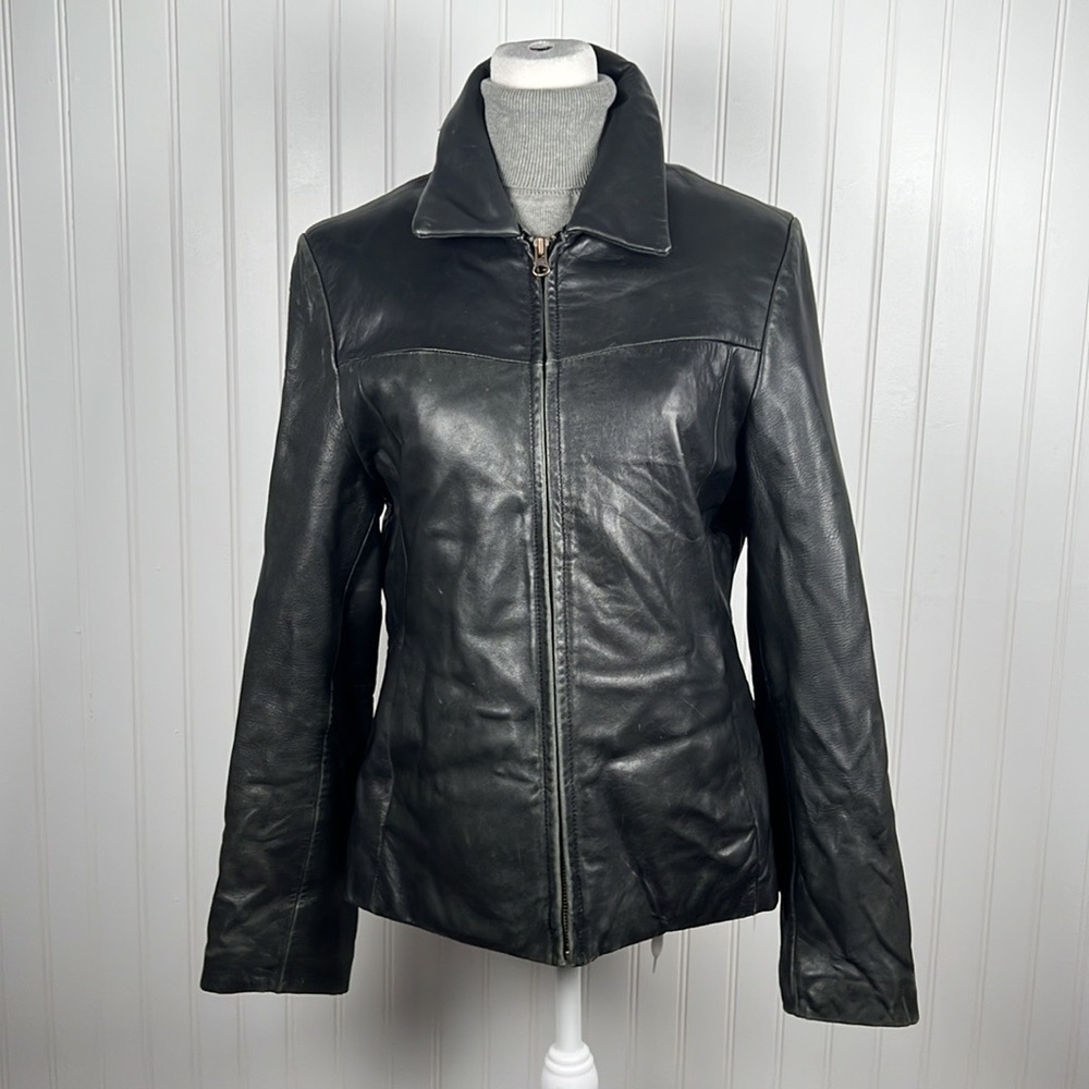 Classic Black Leather Zip-Front Women's Jacket